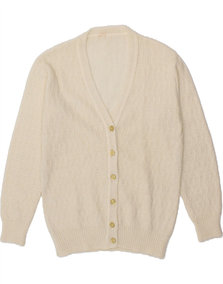 VINTAGE Womens Cardigan Sweater UK 14 Medium Off White Acrylic Vintage Vintage and Second-Hand Vintage from Messina Hembry 
