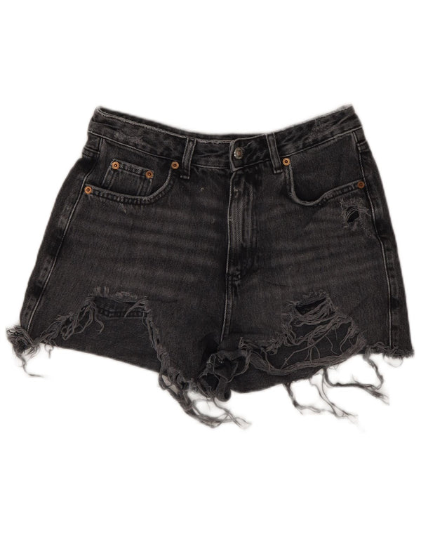 Pantaloni fierbinți Topshop pentru femei Mom Denim Distressed UK 10 Small W28 Gri