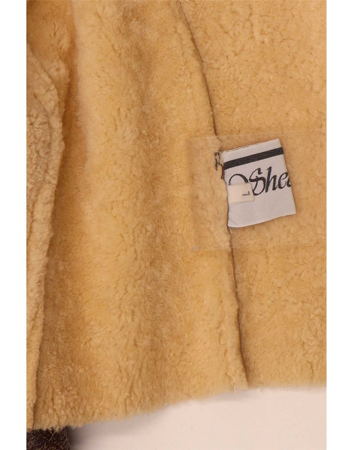 Jachetă vintage din shearling pentru femei UK 14 mare, maro, din shearling