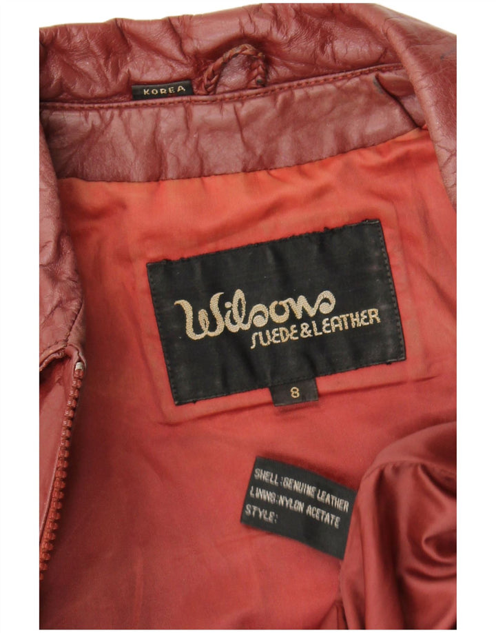 Jachetă de piele pentru femei Wilsons Crop UK 8 Mic din piele burgundă