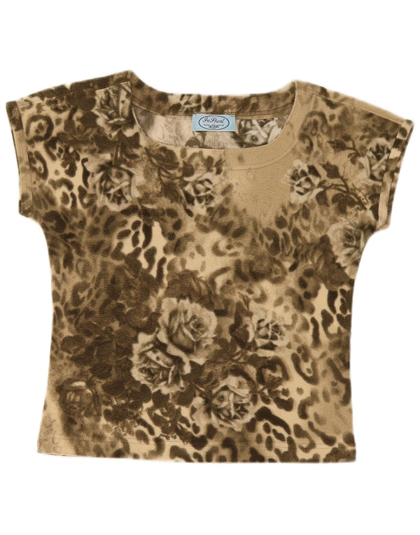 Tricou cu grafic vintage pentru femei Top UK 12 Medium Kaki Floral Poliester
