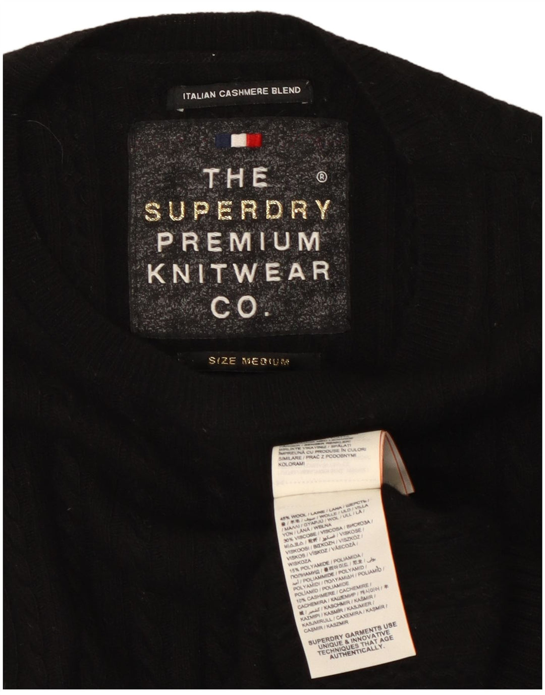 SUPERDRY Pulover cu gât roșu pentru femei UK 12 Lână neagră medie