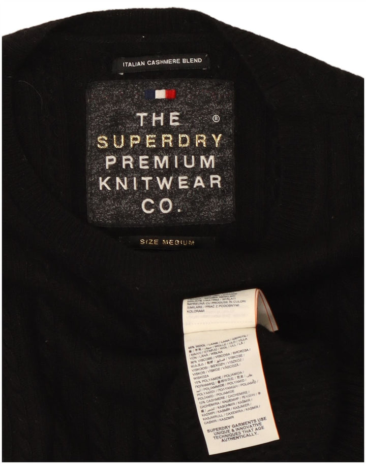 SUPERDRY Pulover cu gât roșu pentru femei UK 12 Lână neagră medie