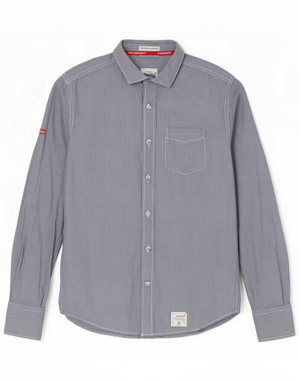 Superdry Cămașă pentru bărbați Medium Bleumarin, Bumbac Pinstripe