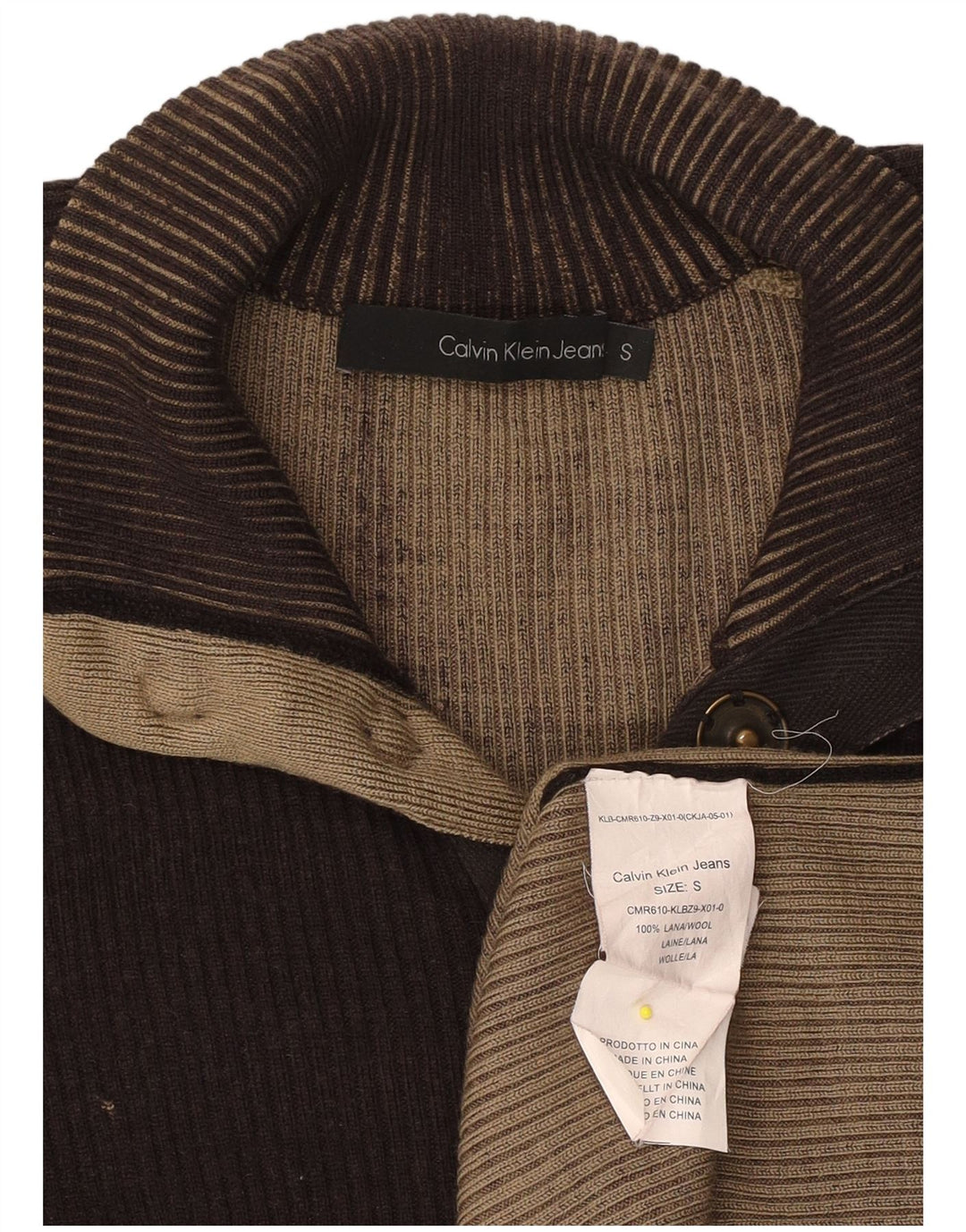 CALVIN KLEIN JEANS Pulover pentru femei cu gât cu nasturi, UK 10 Mic Maro