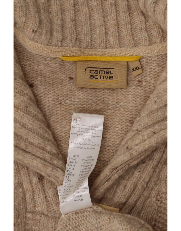 Pulover pentru bărbați Camel Active cu fermoar și gât, 2XL, bej, lână cu pete