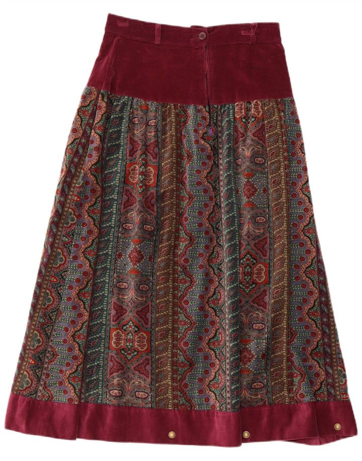 Fusta evazată din catifea vintage pentru femei IT 42 Medium W26 Burgundy Fair Isle