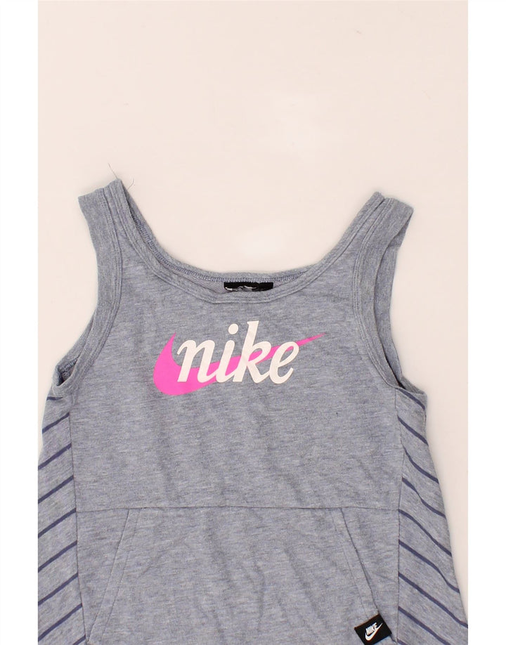 NIKE Girls Graphic Vest Top 5-6 Years Grey Striped Vintage Nike and Second-Hand Nike from Messina Hembry 