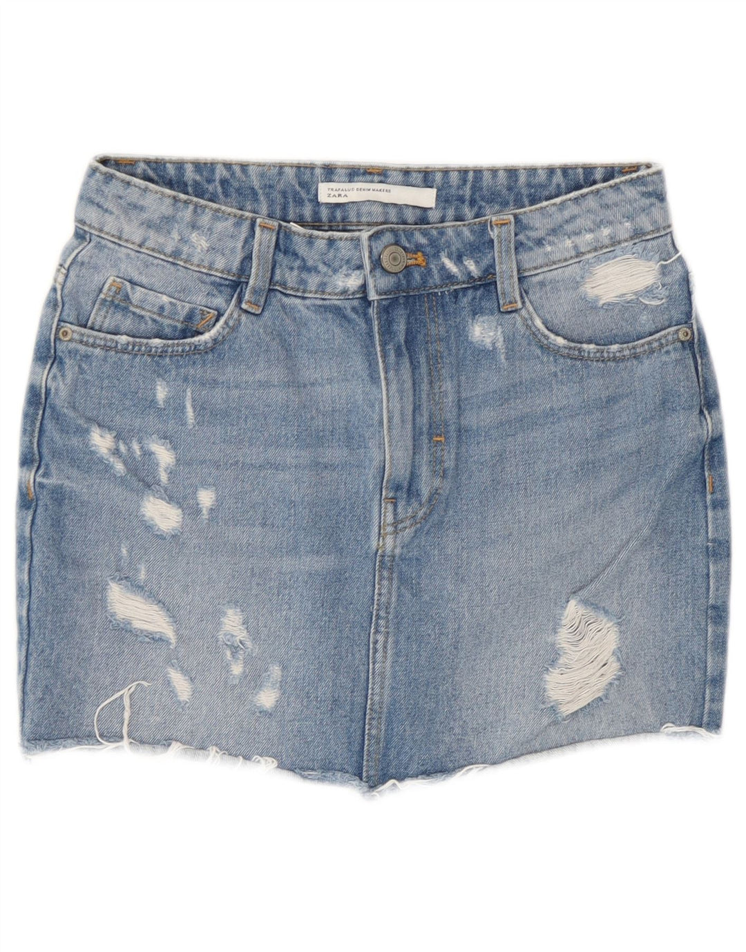 Fusta Mini Denim Distressed Femei Zara XS W24 Albastru