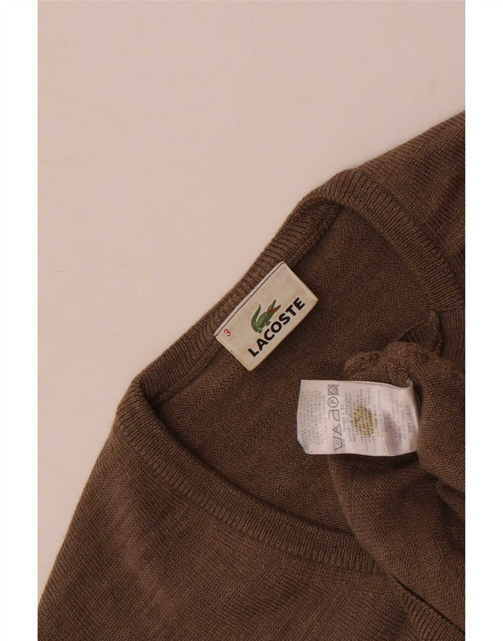 Pulover cu decolteu în V Lacoste pentru bărbați, mărimea 3, lână nouă maro mică