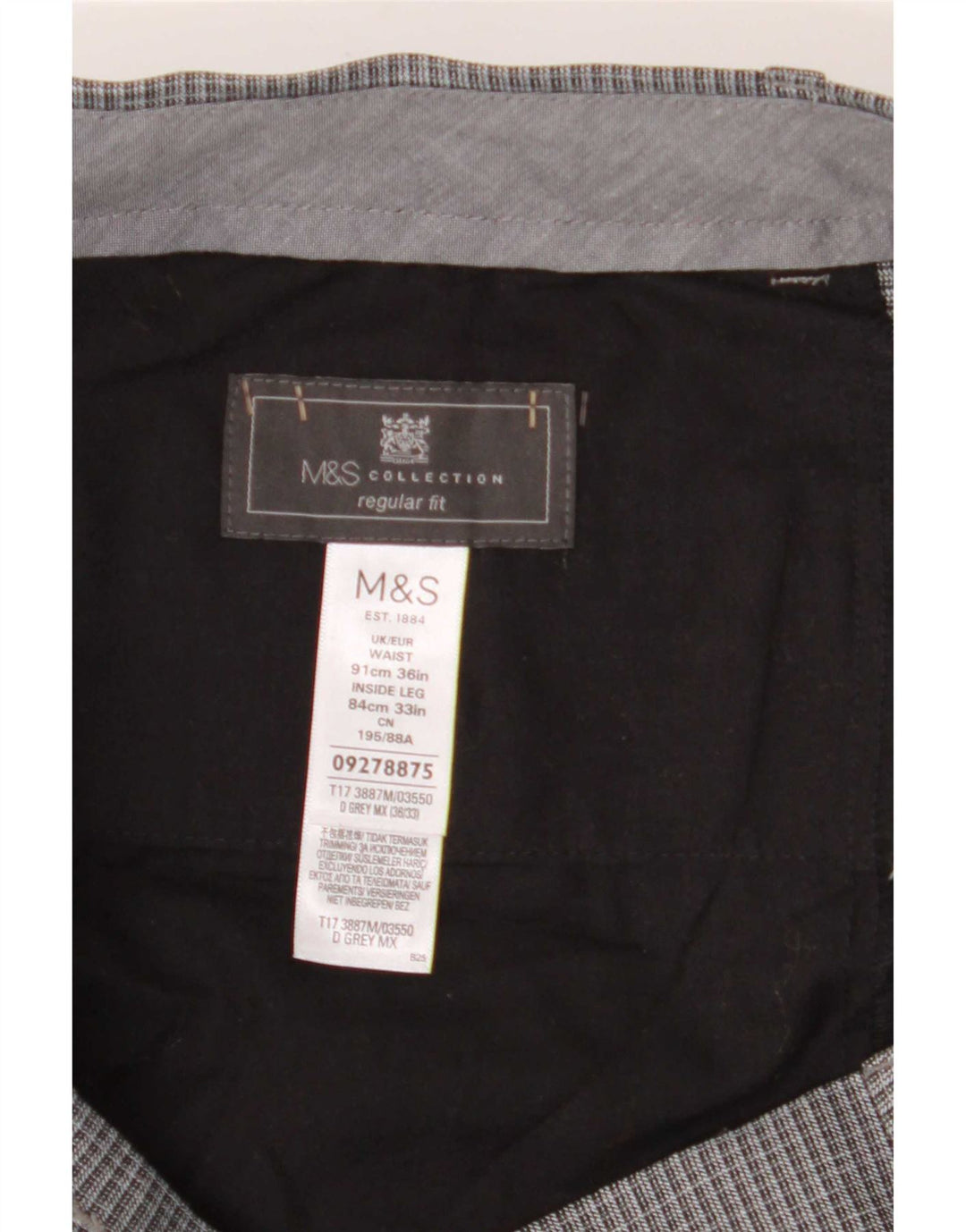 Marks & Spencer Pantaloni de costum pentru bărbați, drepti, cu croiala normală, L36 L29, gri