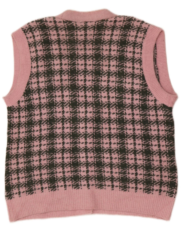 Pulover cardigan supradimensionat fără mâneci pentru femei Zara UK 10 mic, roz, carouri
