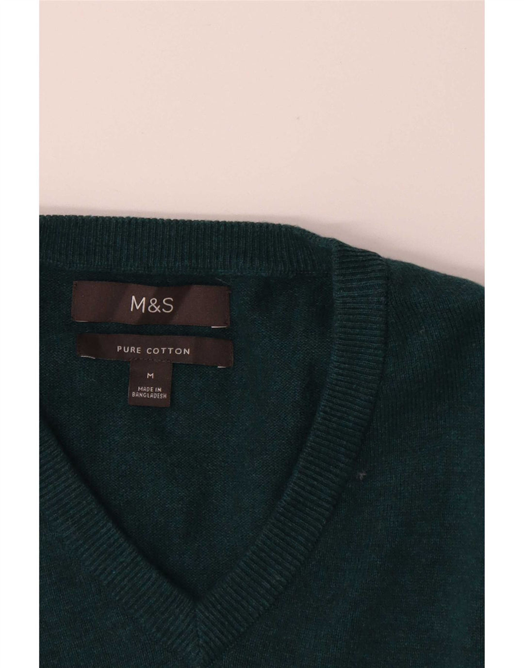 Pulover pentru bărbați Marks & Spencer, cu decolteu în V, din bumbac verde mediu