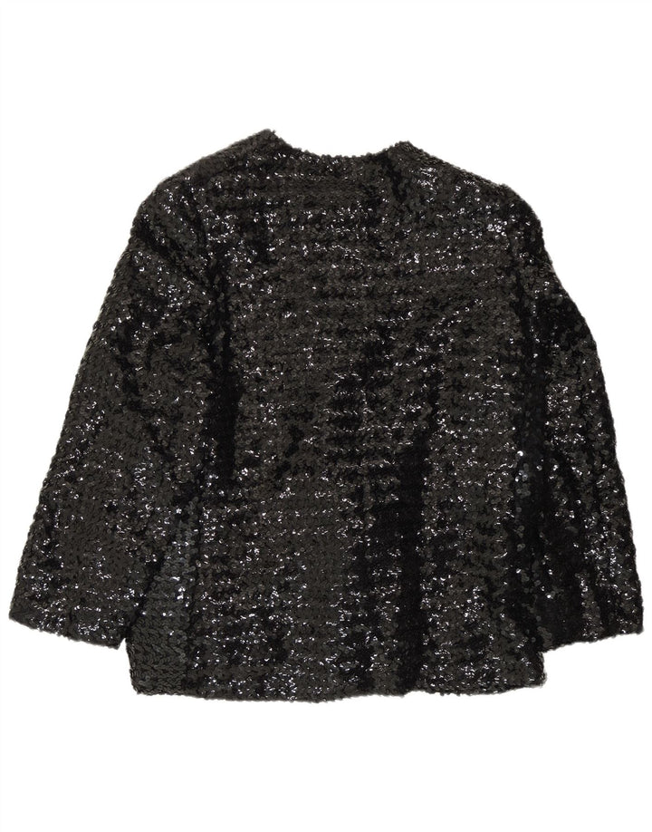 Jachetă vintage cu paiete pentru femei UK 14 Large Black