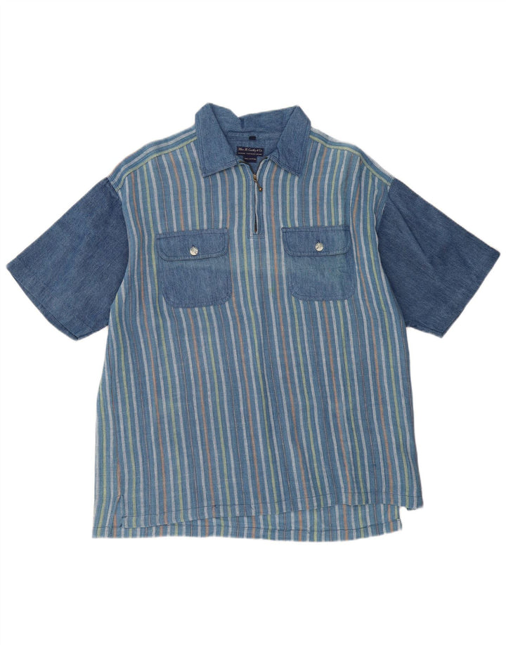 VINTAGE Cămașă cu mânecă scurtă pentru bărbați, cu mânecă scurtă, cu dungi albastre medii