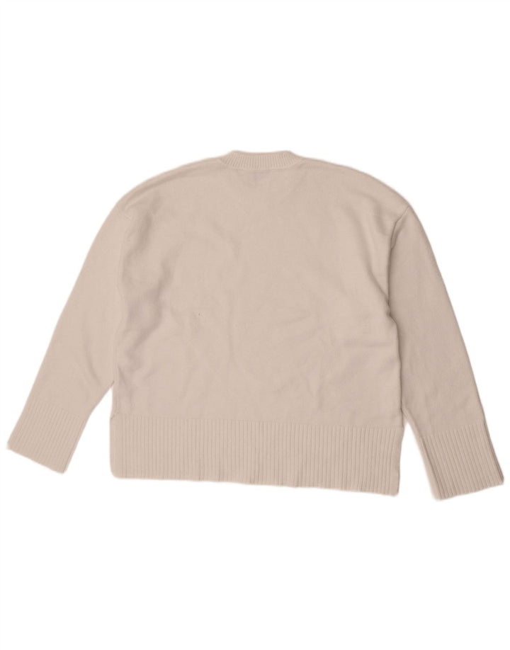 Pulover supradimensionat pentru femei Zara, cu gât crew, UK 10, mic, alb, viscoză