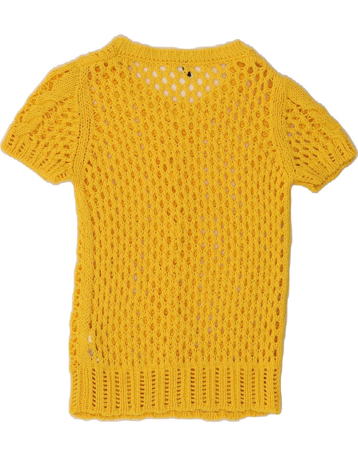 BENETTON Womens See Through Crew Neck Jumper Sweater UK 12 Medium Yellow Vintage Benetton and Second-Hand Benetton from Messina Hembry 