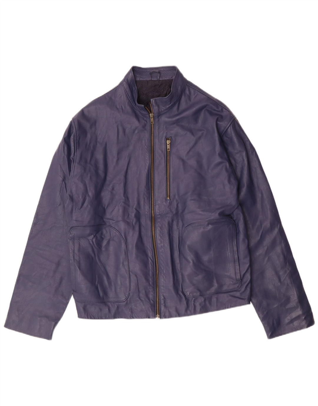 Jachetă Bomber din piele vintage pentru femei UK 14 Medium Bleumarin