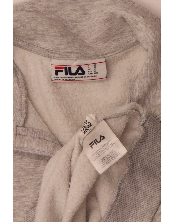 Pulover Fila pentru bărbați, cu fermoar, cu gât, bumbac cu pete, gri mediu