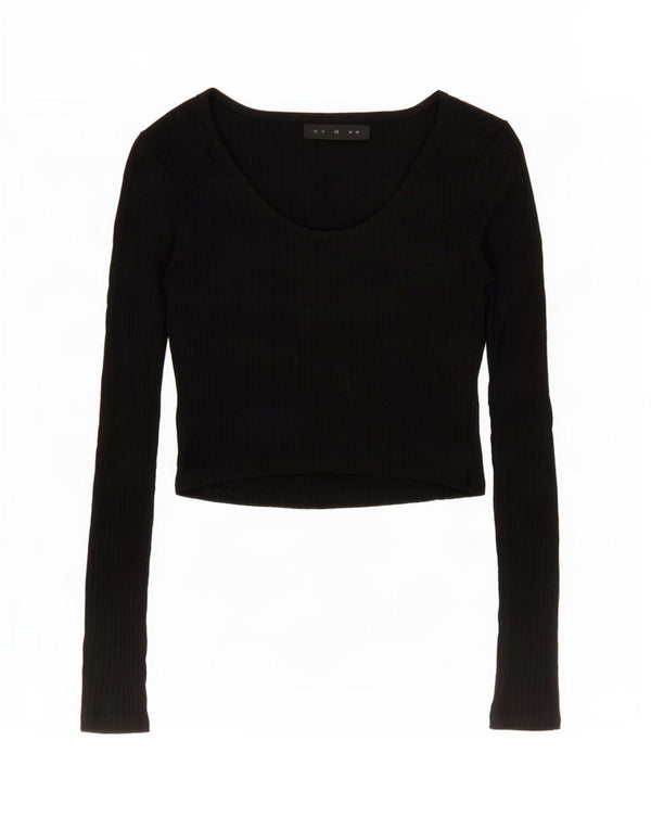 Topshop pentru femei Crop Top cu mânecă lungă UK 10 Small Black Viscose