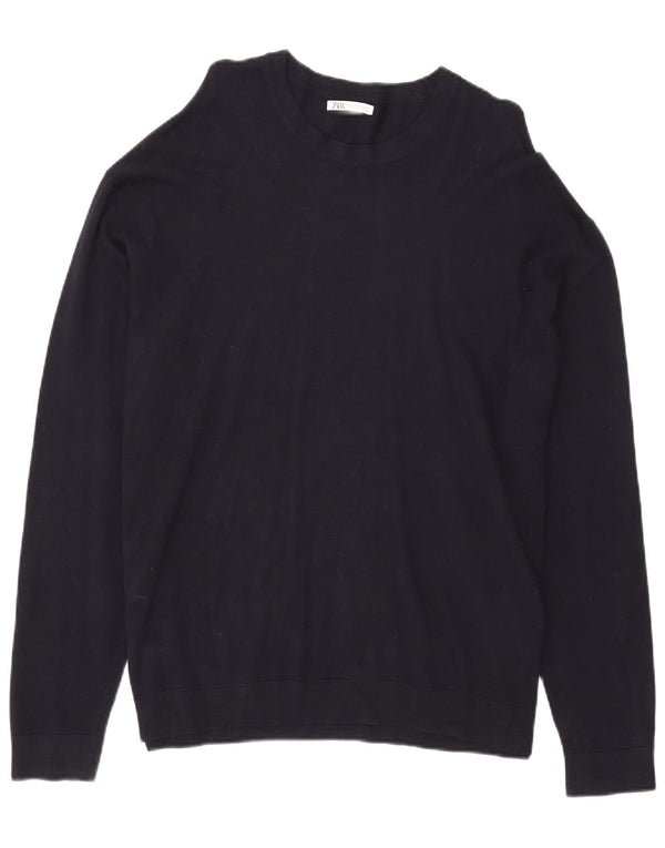 Pulover pentru bărbați Zara, cu gât crew, XL, viscoză bleumarin