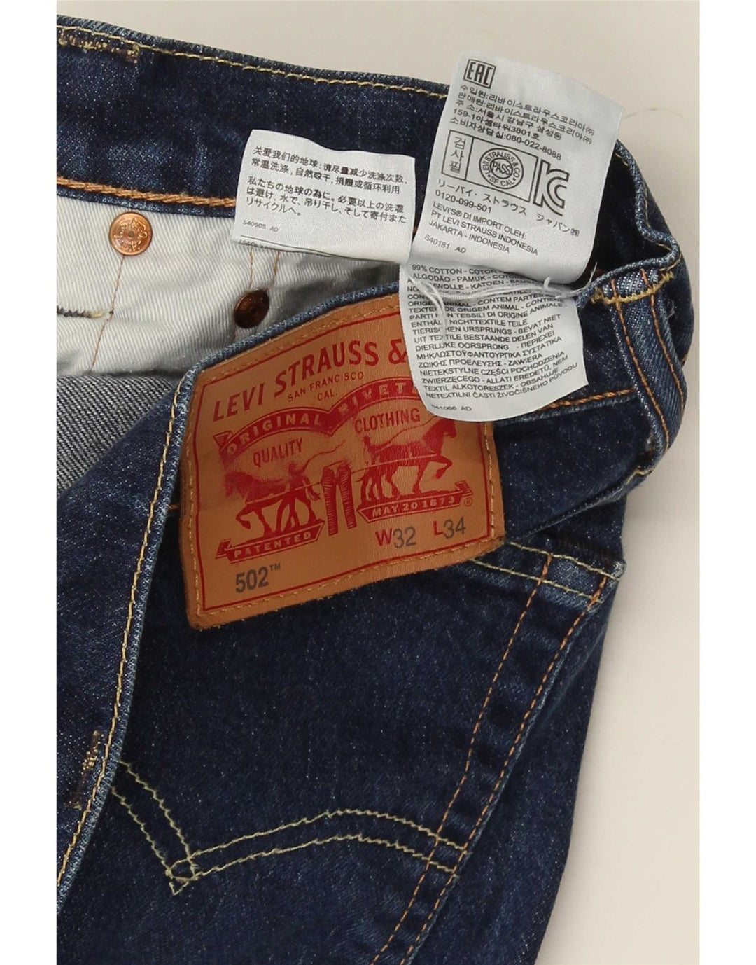 Blugi conici pentru bărbați Levi's 502 W32 L30 Bumbac albastru