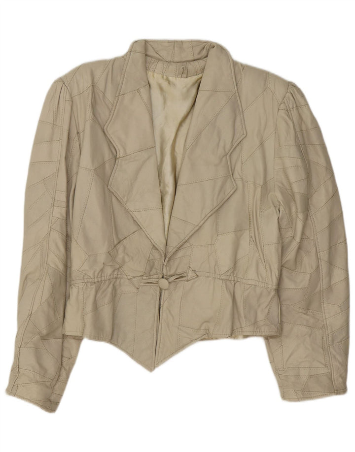 Jachetă de piele vintage pentru femei UK 14 Medium Beige Patchwork