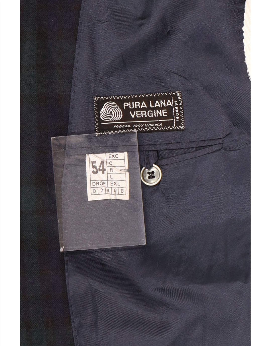 Jachetă Vintage pentru bărbați cu 2 nasturi IT 54 2XL Lână în carouri bleumarin