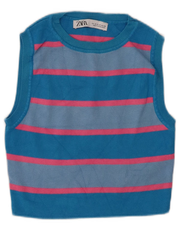 Top cu vestă pentru femei Zara UK 12 Medium Blue Striped Viscose