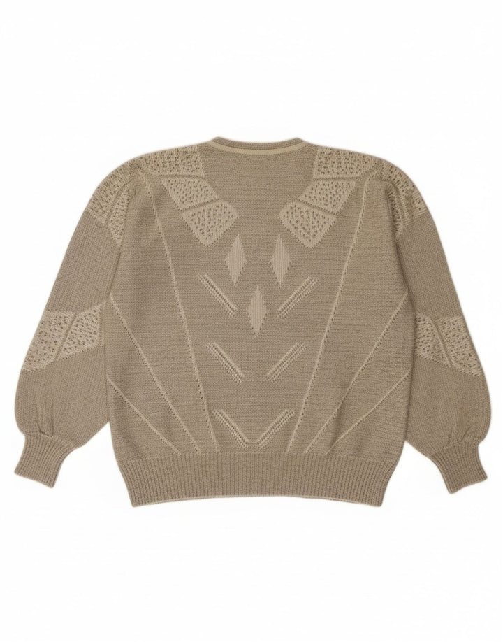 Pulover vintage cu gât cu nasturi pentru femei UK 14 mare, gri, geometric