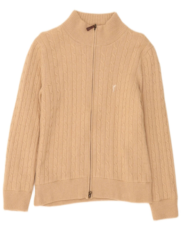 Pulover cardigan pentru femei Golfino cu fermoar complet UK 12, lână merinos, bej mediu