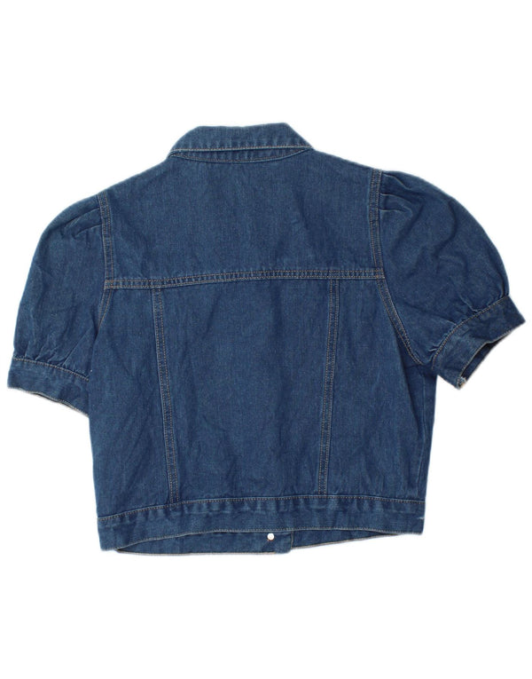 SHEIN Top cardigan din denim cu mânecă scurtă pentru femei UK 12, bumbac albastru mediu