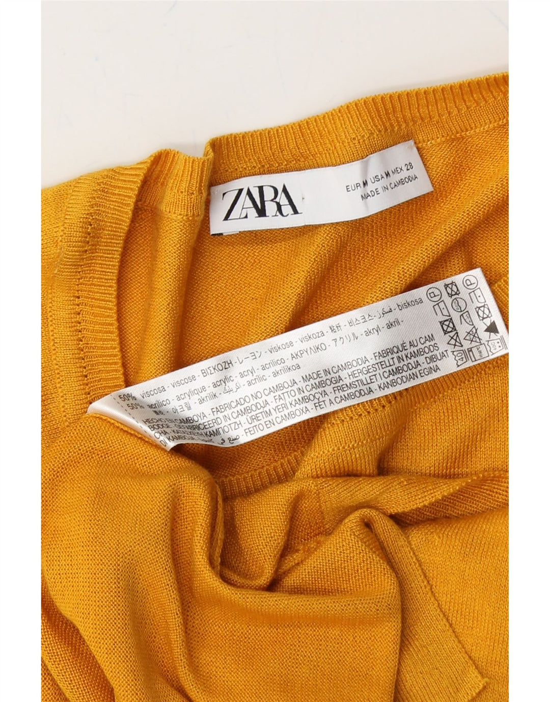 ZARA Womens Crew Neck Jumper Sweater UK 14 Medium Yellow Viscose Vintage Zara and Second-Hand Zara from Messina Hembry 