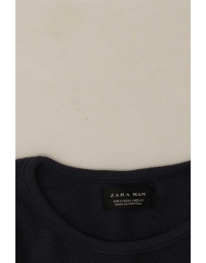 Pulover pentru bărbați Zara, cu decolteu, mare, bleumarin