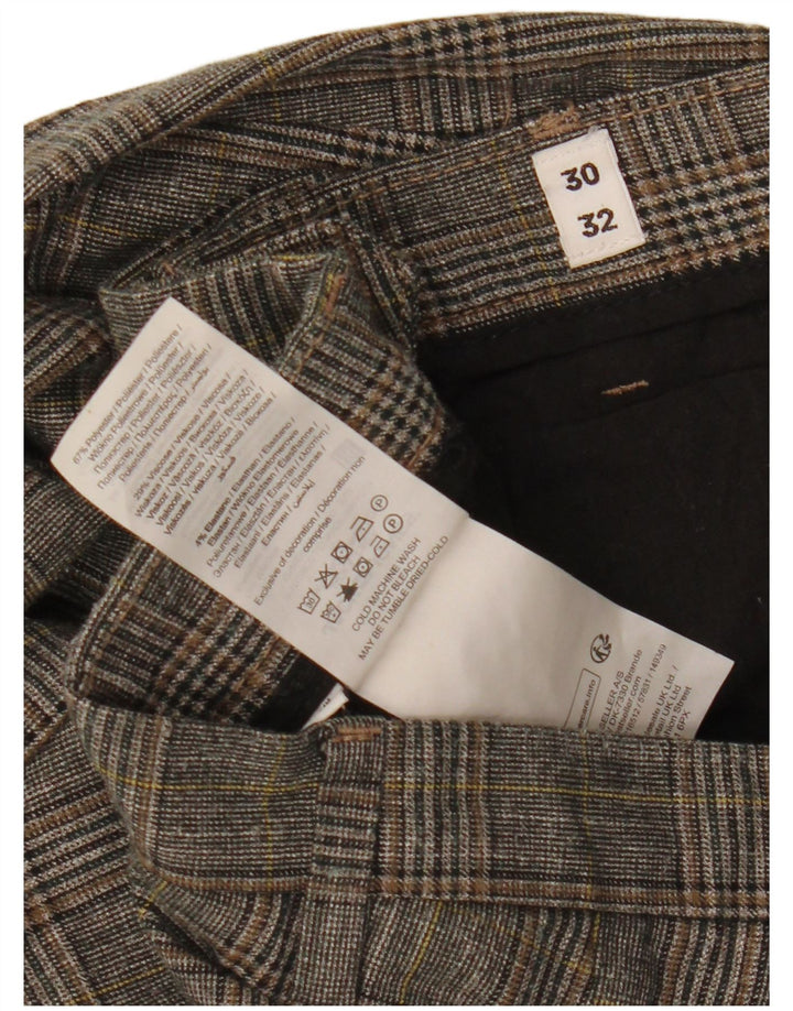 Pantaloni slim pentru bărbați Jack & Jones L30 L32 poliester cu carouri gri
