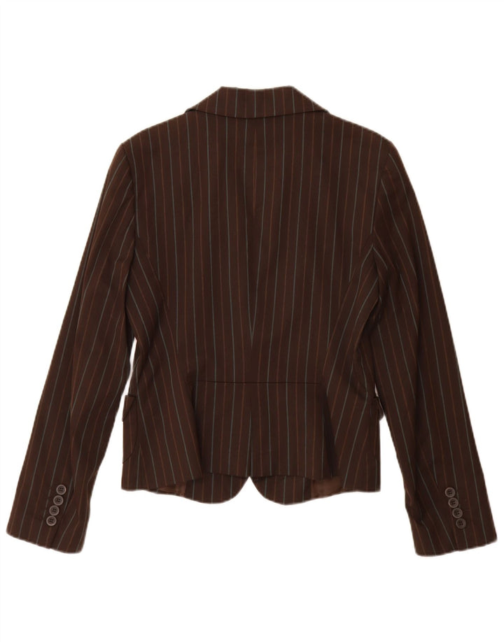 Blazer pentru femei Zara cu 2 nasturi, UK 12, maro mediu, poliester cu dungi