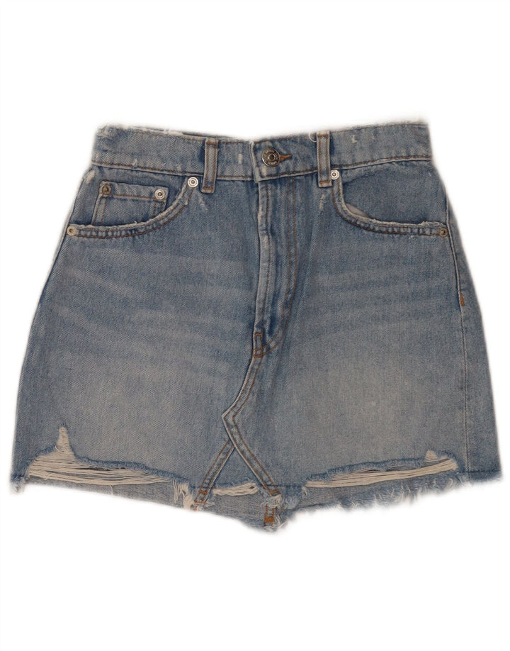 Pantaloni scurți din denim învechit pentru femei Zara Mici W26 Albastru