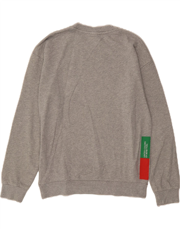 BENETTON Mens Graphic Sweatshirt Jumper Small Grey Cotton Vintage Benetton and Second-Hand Benetton from Messina Hembry 