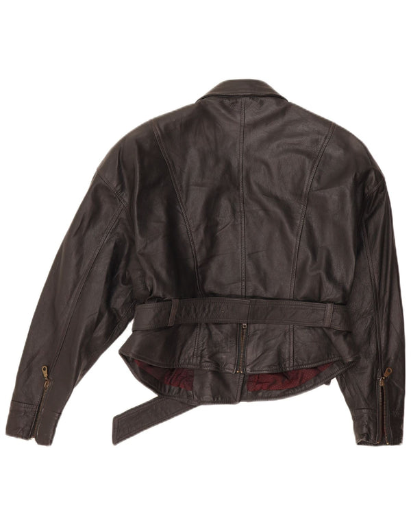 Jachetă Biker din piele vintage pentru femei IT 44 Medium Black Leather