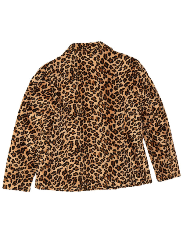 Blazer vintage pentru femei cu 3 nasturi, UK 14, mare, bej, imprimeu animal