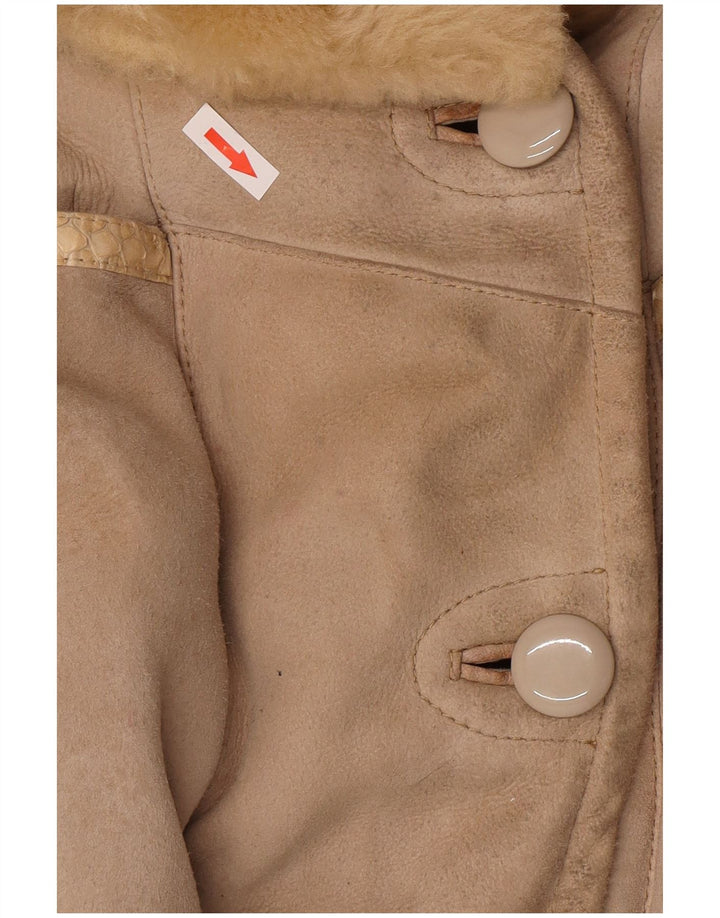 Palton vintage din shearling pentru femei UK 14 Medium Beige Shearling