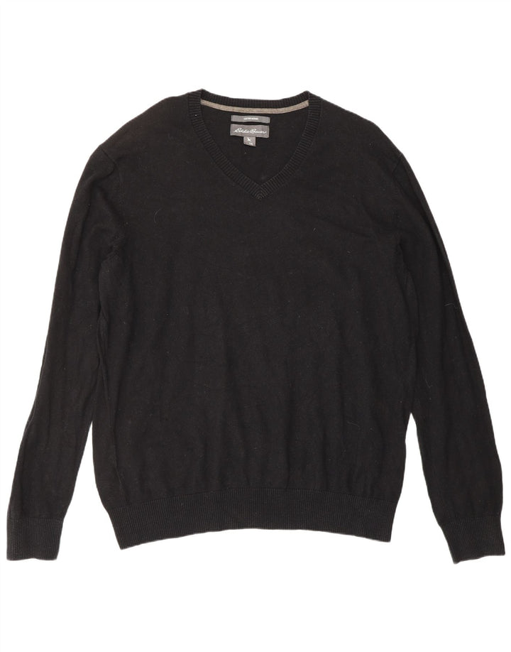 Pulover cu decolteu în V pentru bărbați Eddie Bauer, bumbac negru XL