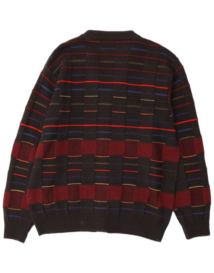 Pulover Cardigan Vintage pentru bărbați IT 48 Medium Black Check Lână