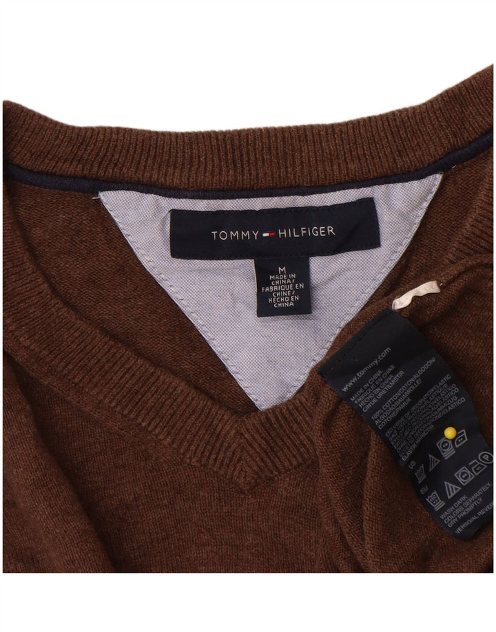 Pulover pentru bărbați Tommy Hilfiger cu decolteu în V, bumbac maro mediu