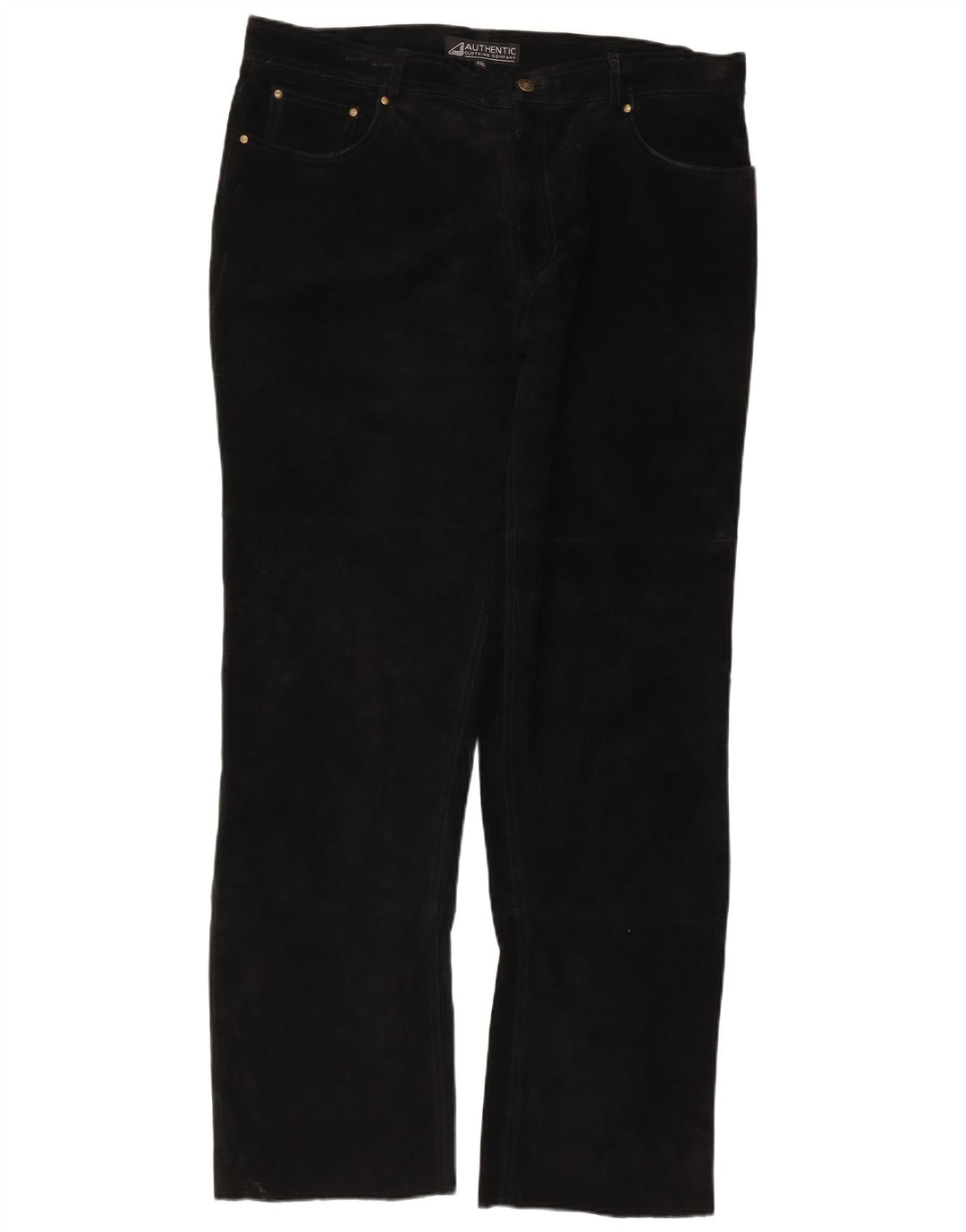 Pantaloni drepti din piele intoarsa autentici barbati 2XL W38 L32 piele neagra