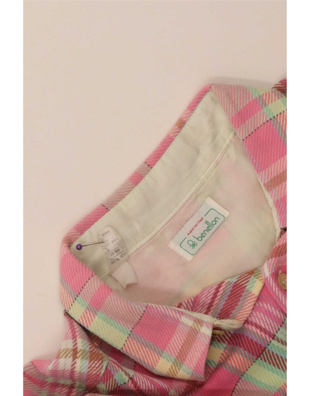 Cămașă de flanel pentru bărbați Benetton, bumbac cu carouri, roz mare