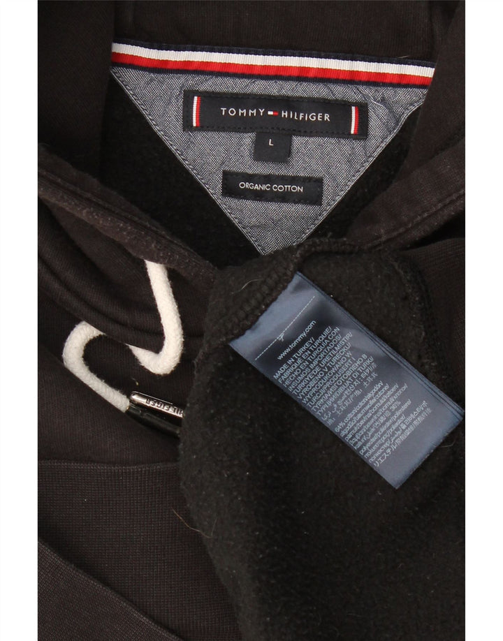 TOMMY HILFIGER Pulover cu glugă grafic pentru bărbați, bumbac mare, negru