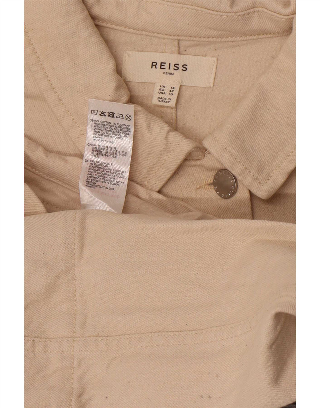 Jachetă de blugi pentru femei Reiss UK 14, bumbac alb, mediu
