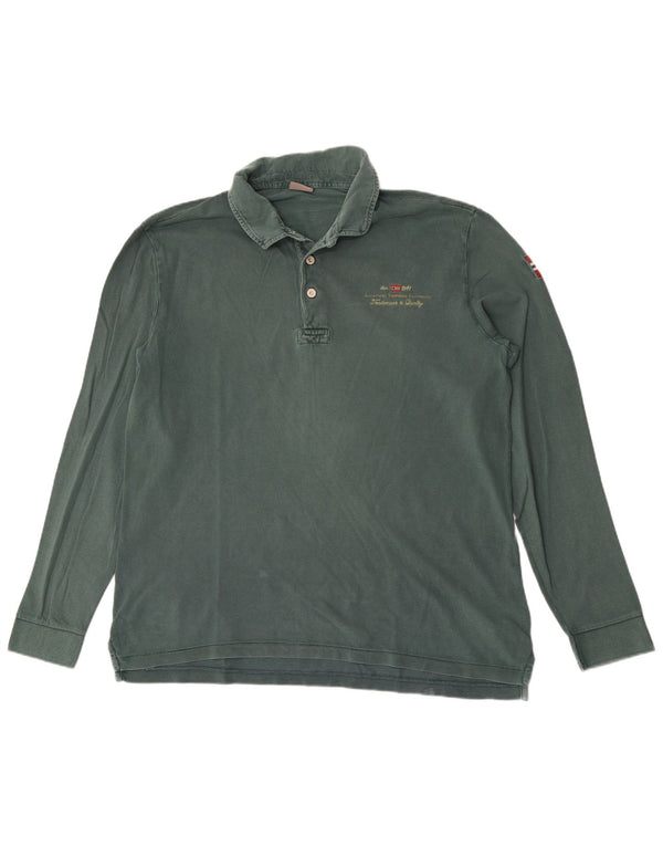 Tricou polo cu mânecă lungă Napapijri Geographic pentru bărbați, bumbac verde 2XL