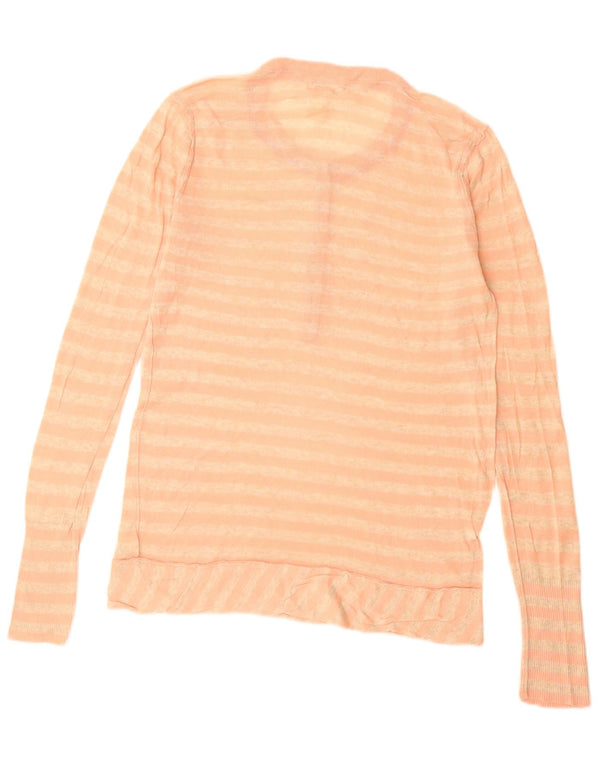 Dkny Womens Crew Neck Jumper Sweater UK 14 Medium Pink Striped Cotton